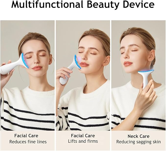 Facial and Neck Massager for Face, Neck - Skin Lifting & Firming - Wrinkle & Dark Circle Reducer - at Home Skin Care Face Sculpting Tool and Neck Massager-White