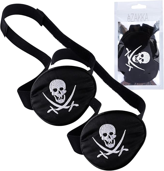 eZAKKA Pirate Eye Patch Skull Crossbone Eye Patch Accessories for Halloween, Eyepatch for Adults Kids for Halloween, Pirate Theme Party, Christmas
