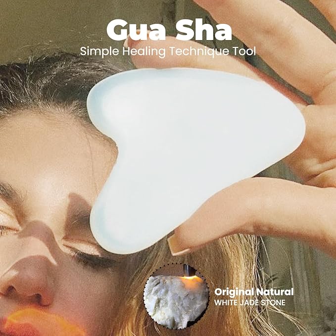 ROSELYNBOUTIQUE Gua Sha Facial Tools & Face Roller for Wrinkless Natural Skincare Tool Jade Roller Guasha Tool for Face Facial Massager (White Jade)