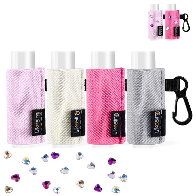 Chapstick Holder Key Chain, 4 Pcs DIY Colorful Heart-Shaped Diamond Lip Balm Holder for Chapstick Lip Gloss, Elastic Chapstick Keychain Holder for Keys Purse Gift for Women Girls