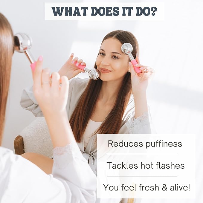 Ice Globes for Facials - 360 Rotating Unbreakable Steel Ice Globes with Carry Case - Professional Esthetician Supplies - Ice Roller for Face and Eyes - Ideal Skincare Tool (Pink)