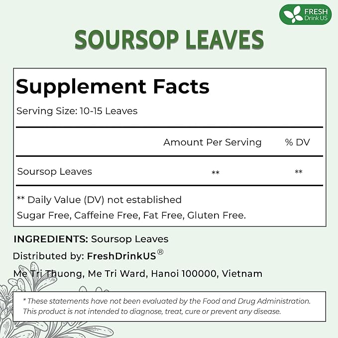 120+ Premium Soursop Graviola Dried Leaves, 120-130 Natural Leaves, Whole Soursop Leaves, Wildcrafted, Graviola, Soursop, Hoja Guanabana, Soursop Loose Leaf Herbal Tea, No Gluten, Vegan
