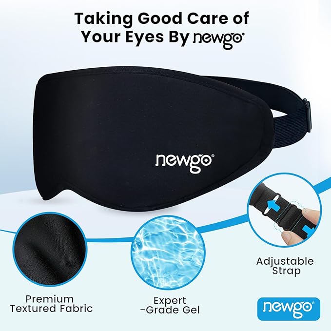 NEWGO Cooling Gel Eye Mask 3D Soft Cold Eye Mask, Eye Ice Pack with Zero Eye Pressure Hot Cold Therapy Blackout Sleep Mask for Puffiness, Dark Circles, Dry Eyes, Headaches and Stress Relief