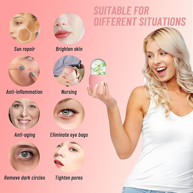 Ice Roller for Face and Eye,Upgraded Ice Face Roller,Facial Beauty Ice Roller Skin Care Tools, Ice Facial Cube, Ice Holder Mold Face Puffiness Relief Massage Skin Care Tools (Pink)