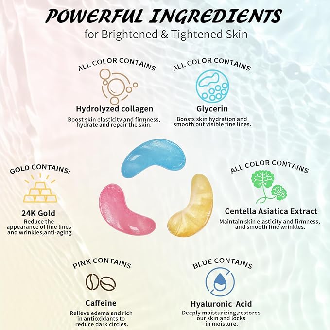 Under Eye Patches (24 Pairs), 3 Colors Eye Masks Gift Set for Dark Circles Puffy Eyes, Undereye Bags and Wrinkles, Bachelorette Party Favors, Skin Care Set Gifts for Women