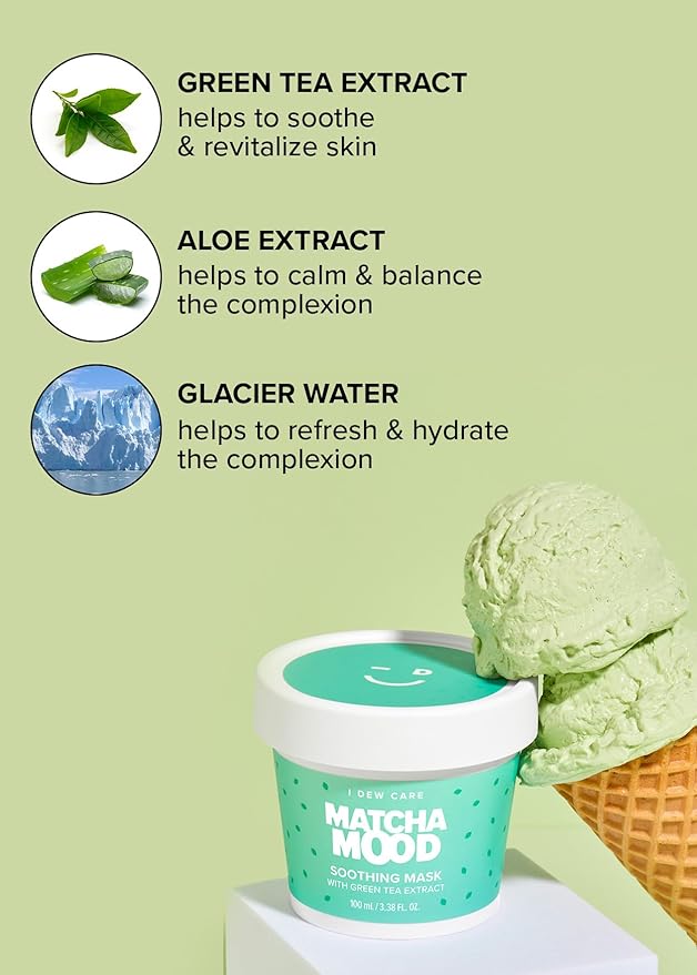 I DEW CARE Wash-Off Mask - Matcha Mood | Korean Facial Soothing Green Tea Skincare for Dry and Sensitized Skin, Korean Face Mask Skin Care for Face, 3.38 Oz
