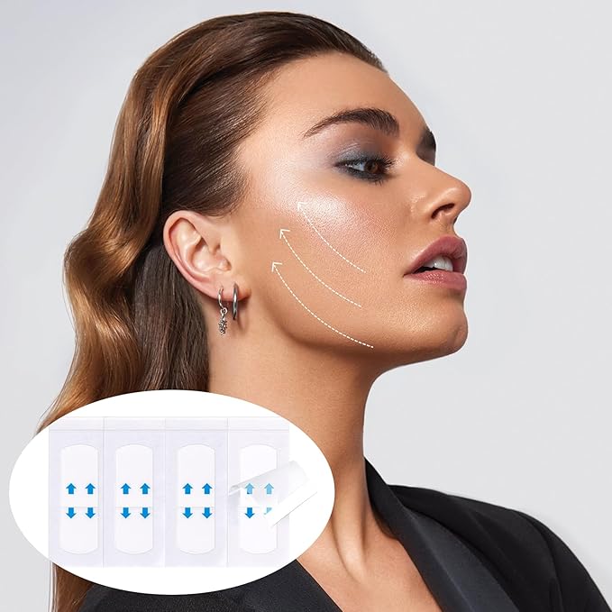 100 Pcs Face Lift Tape Invisible, Neck Tape Lifting Invisible, Neck Lift Tape, Facelift Tape for Face, Lifting Loose Sagging Skin, Eyes, Jowls, Double Chin
