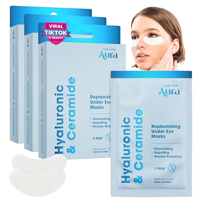 Under Eye Patches with Hyaluronic & Ceramide- Dermatologist Tested Korean Eye Gel Patches for Dark Circles & Puffiness -Illuminating & Wrinkle Reducing Formula for Brighter Eyes -15 Pairs
