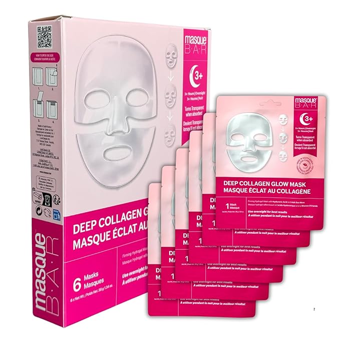 masque BAR Deep Collagen Glow Mask with Hyaluronic Acid |Tiktok Trending Rapid Absorbing Face Mask for Deep Hydration, Elasticity, and Pore Minimizing| Fragrance Free Korean Skincare-6pk