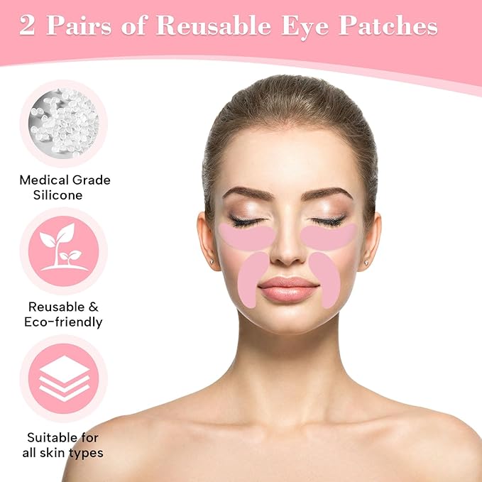 Under Eye Patches Silicone - 2 Pcs Reusable Eye Patches, Plump Fine Lines & Wrinkles with Metal eye Cream Applicator, Tin Case