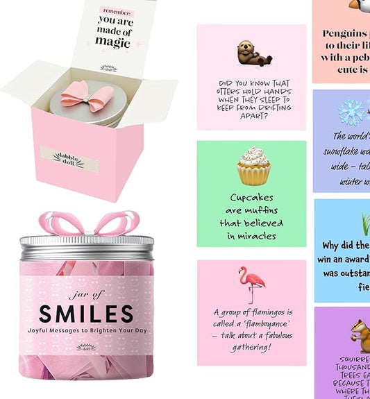Jar of Smiles, Joyful Messages to Brighten Your Day, 30 Quote Cards, Gift for Mom, Daughter, Granddaughter and Friends with Unique Gift Box