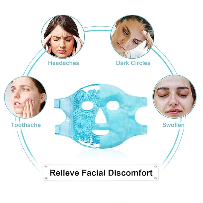 Cold Face Eye Masks Ice Face Mask Hot Cold Compress for Dark Circles, Puffiness, Migraines, Headache, Stress, Redness, Cooling Face Masks for Women Man, Skin Care