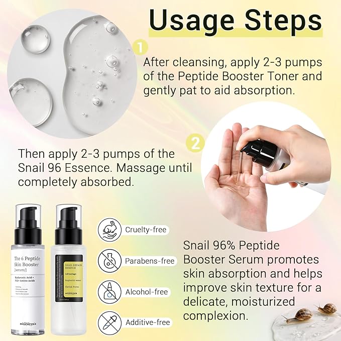 Snail Mucin 96% Peptide Booster Set, Snail Mucin Skin Booster Collagen Serum for Women Repairs Fine Lines & Wrinkles, Advanced Snail 96 Mucin Power Essence, Skin Care Gift Set for Hydrating & Soothing