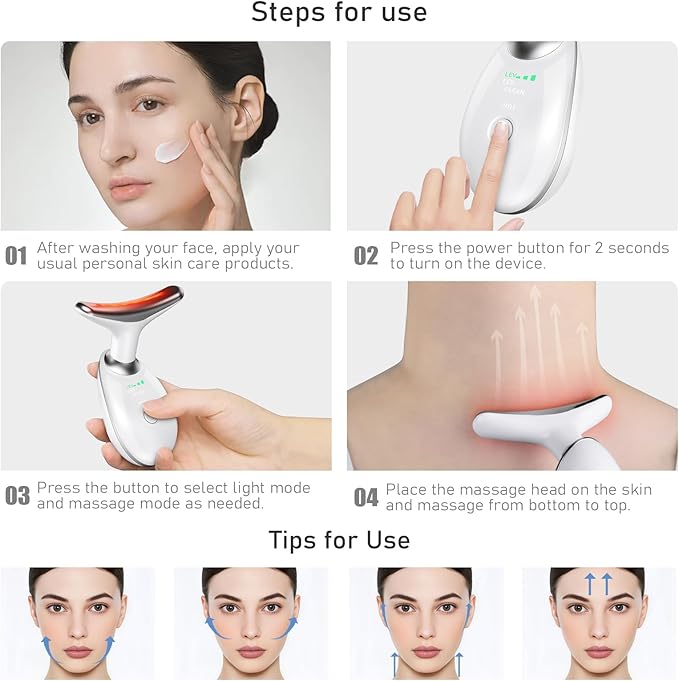 Face Neck Tool for Skin Care, Electric Neck Face Lifting Device for Wrinkle Removal (White)