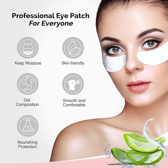 GreenLife 100 pairs 100% Naturel Eyelash Extension Under Eye Gel Pads patches kit Collagen with Aloe Vera Hydrogel Eye Patches set for Eyelash Extension Supplies Tools - 100 Pairs With Box