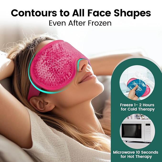 NEWGO Cooling Eye Mask for Puffy Eyes, Cold Eye Mask Eye Ice Pack for After Eyes Surgery, Tension Stress Relief, Itchy Eyes, Headaches, Dark Circles - Rosered