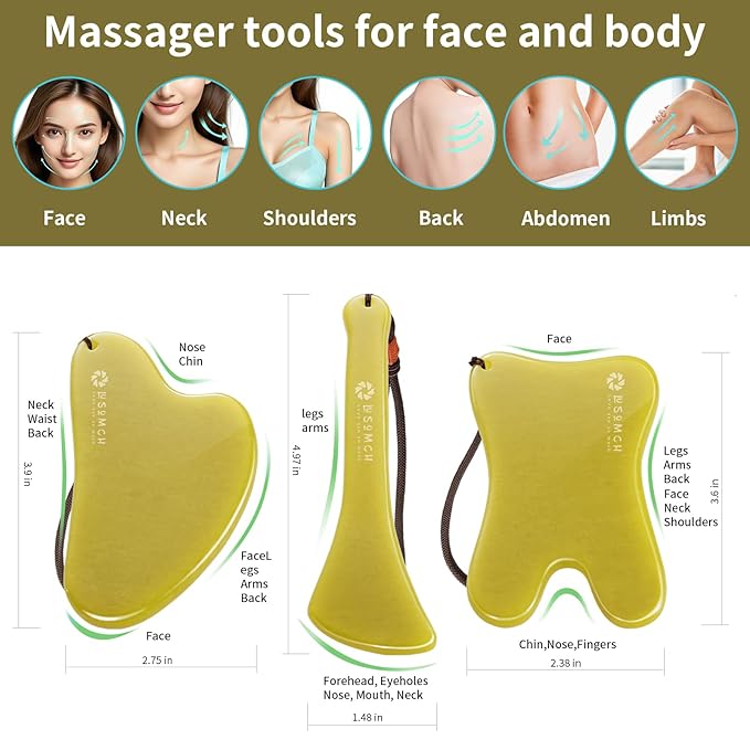 Gua Sha Facial Tool Set, Green Jade Stone Face Massager for Sculpting, Anti-Aging Skin Care Tools with Amethyst Facial Roller for Lymphatic Drainage, Beauty Gift for Women
