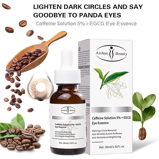 AICHUN BEAUTY Face Serum Eye Essence Anti-Wrinkles Anti-Acne Oil-Control Anti-Freckle Refreshing Moisturizing Purifying Shrink Pores 30ml 1.01FL.oz (Caffeine Solution 5% + EGCG Eye Essence)