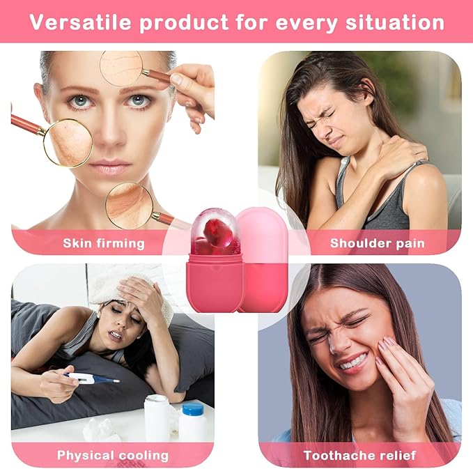 KOGITI Ice Mold for Face，Ice Roller for Face & Eye, Beauty Facial Ice Rollers Ice Holder Mold Face Puffiness Relief Massage Skin Care Tools, Ice Facial Cube (New-Pink)