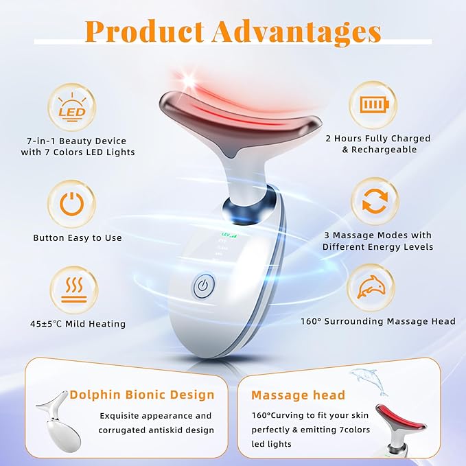 Face and Neck Massager Light Therapy, Face Massager Tool for Women, 7 Color Face Neck Massager, Face Sculpting Tool, Facial Massager Face Lift Device, True Beauty Glow Facial Massager