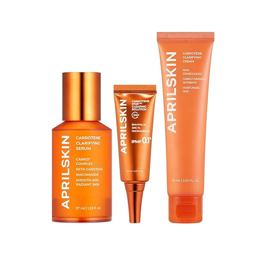 APRILSKIN Soothing and Hydrating Skincare Set: Carrotene Clarifying Facial Serum, Carrotene IPMP™ Clearing Solution & Carrotene Clarifying Cream