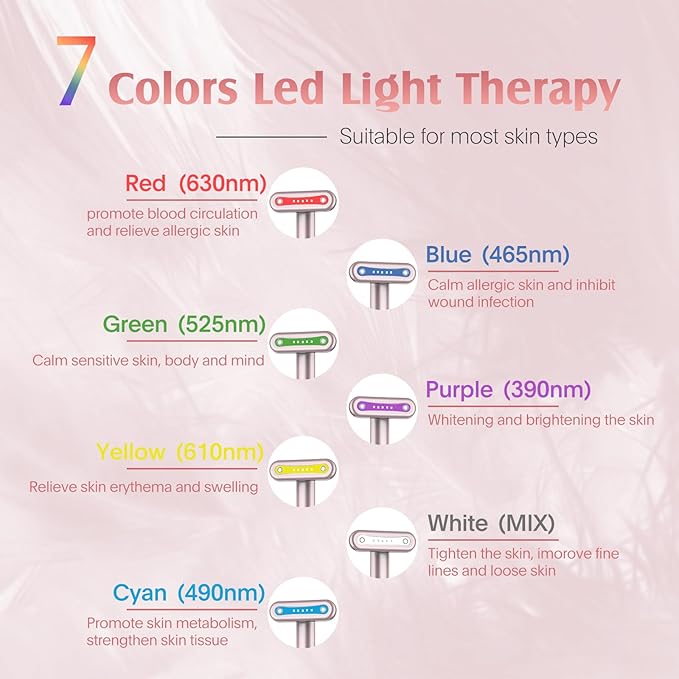 Red-Light-Therapy-Wand, 7 Colors LED Facial Light Therapy Wand for Face and Neck Rejuvenation, Face Massager Eye Beauty Tool at Home