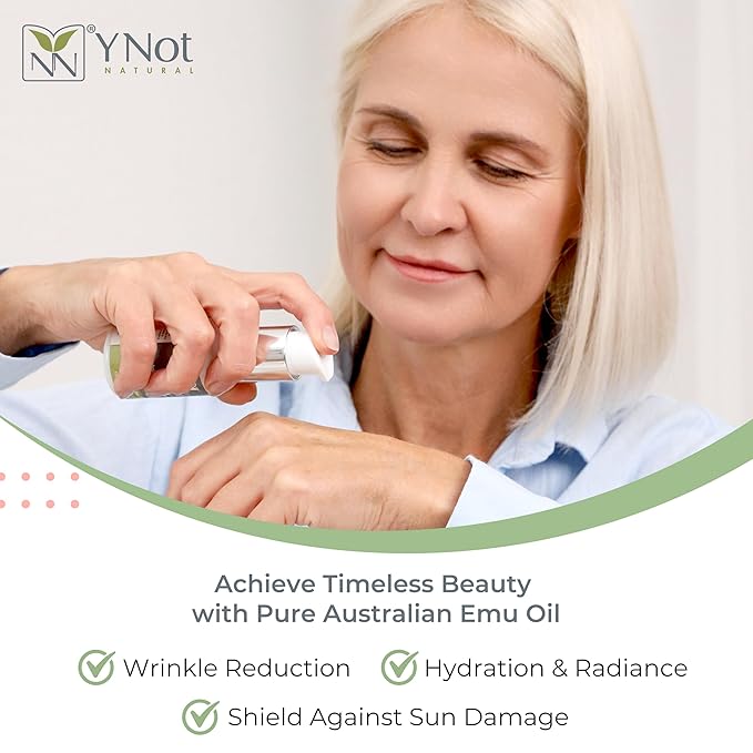 Australian Emu Oil with Vitamin E & C - 50mL Skin Brightener Serum for Face & Body to Reduce Visible Signs of Aging, Spots & Sun Damage - Antioxidant w/Omega 3 6 9 & Essential Oils by Y-Not Natural