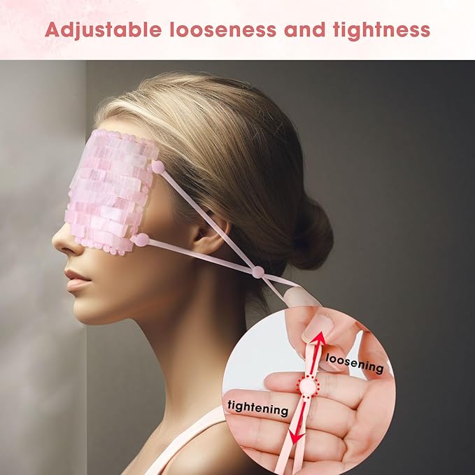 Jade Eye Mask&Rose Quartz Eye Mask - with Adjustable Strap for face 100% Natural Gemstone Jade Sleep Mask