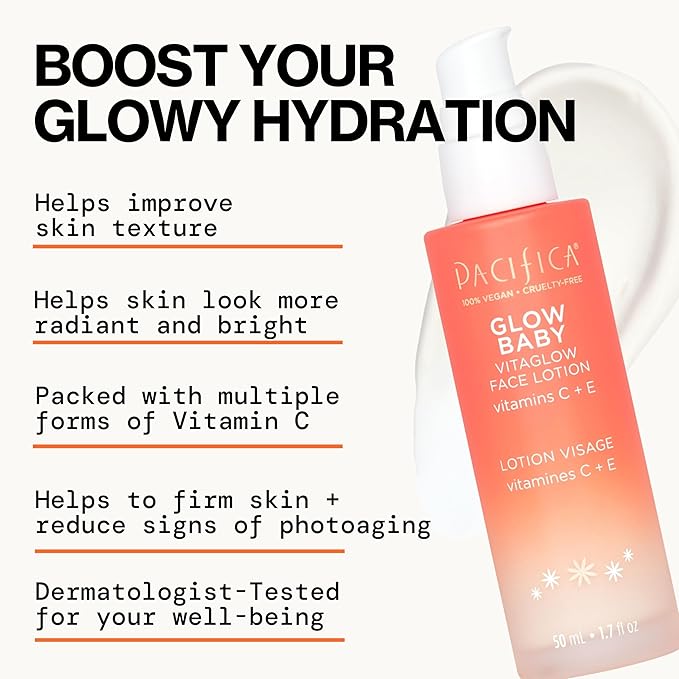 Pacifica Glow Baby Face Lotion & Eye Cream Set of 2 – Brightening Vitamin C Moisturizer + Depuffing Eye Cream with Caffeine & Hyaluronic Acid, Daily Hydration for Glowing Skin, 100% Vegan Clean Beauty