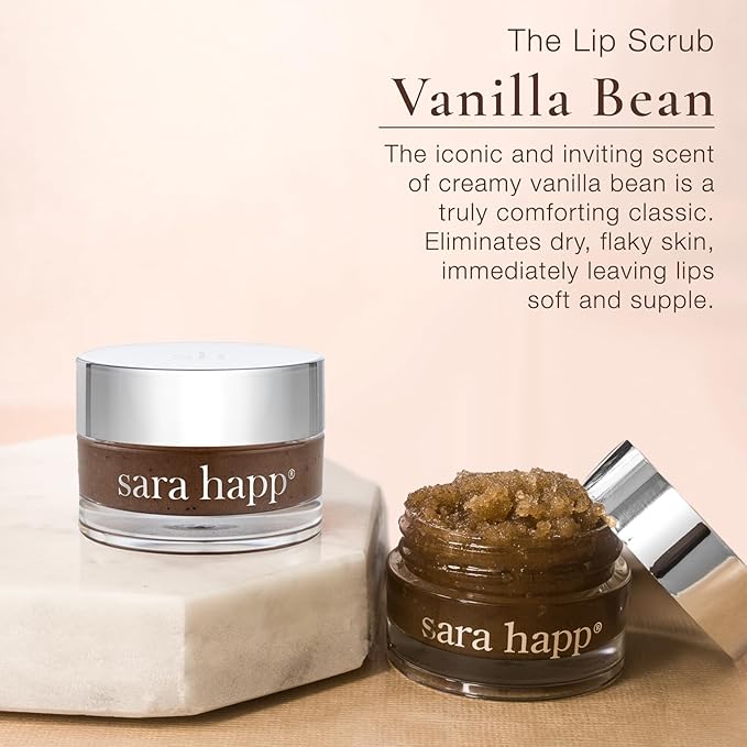 Sara Happ Sweet Clay Mask + Vanilla Bean Sugar Lip Scrub Duo - Exfoliating Lip Treatments, Moisturizers for Dry and Flaky Lips, Vegan (0.47 Oz and 0.5 Oz jars)
