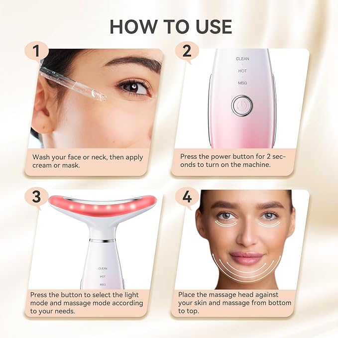 Neck Face Massager, Portable and Multifunctional Face Sculpting Tool, 3 Colour Modes Facial Massager, Face Massager Tool for Skin Care, Pink