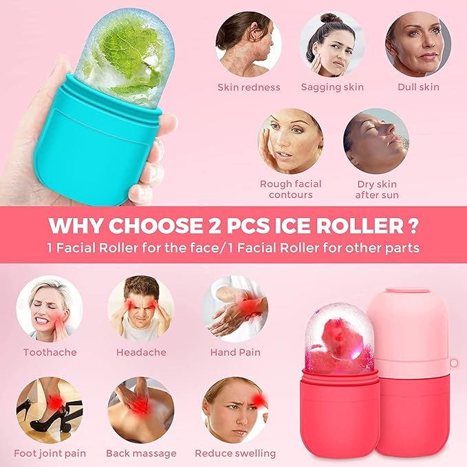 2PCS Ice Roller Mold For Face,Eyes & Neck, Your Natural Glow,Brighten Your Skin,Reduce Acne & Fine Lines,Shrink Pores,Lubricate Skin,Reusable Facial Treatment,Tightens & Tones Skin,De-Puff Eye…