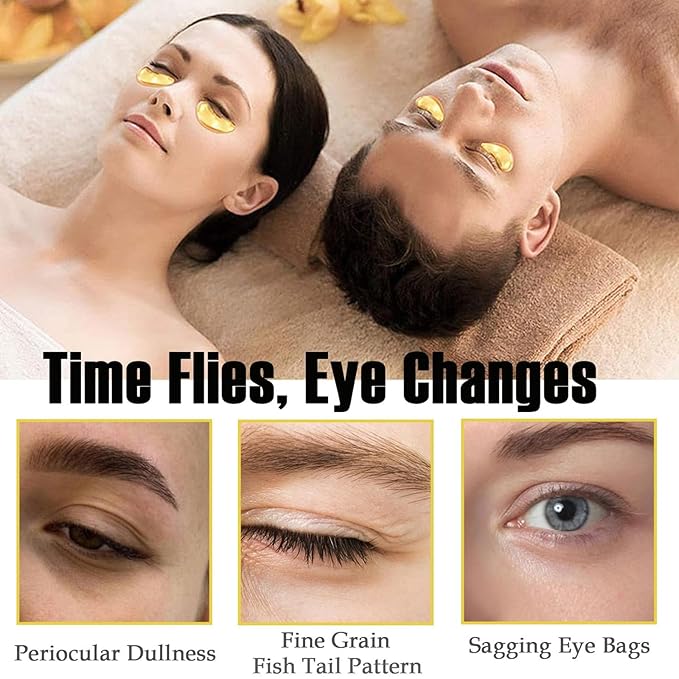 30 Pairs 24K Gold Eye Masks, Crystal Collagen Gel Eye Patches for Puffy Eyes, Reducing Fine Lines, Eye Bags, Moisturizing Cooling Skin Care Pads for Puffiness & Dark Circleseye Patches