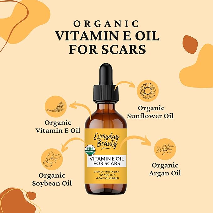 Organic Vitamin E Oil for Scars - All Natural & Vegan Skin Moisturizer 4.06oz - Light & Unscented Great for Scars After Surgery - Reduce Wrinkles, Anti Aging, Lighten Dark Spots -Face, Skin & All Over