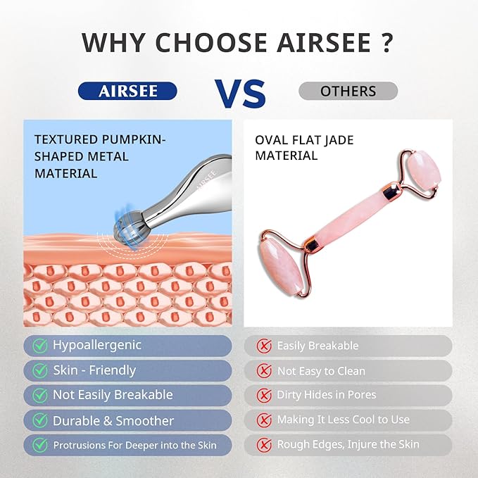 AIRSEE 3-in-1 Gua Sha Massage Tool, Eye Roller, Muscle Scraper, Help Skincare Products Absorb, Anti Aging Treatment, Reduces Wrinkles and Fine Lines, Beauty Tool with Travel Pouch Gifts