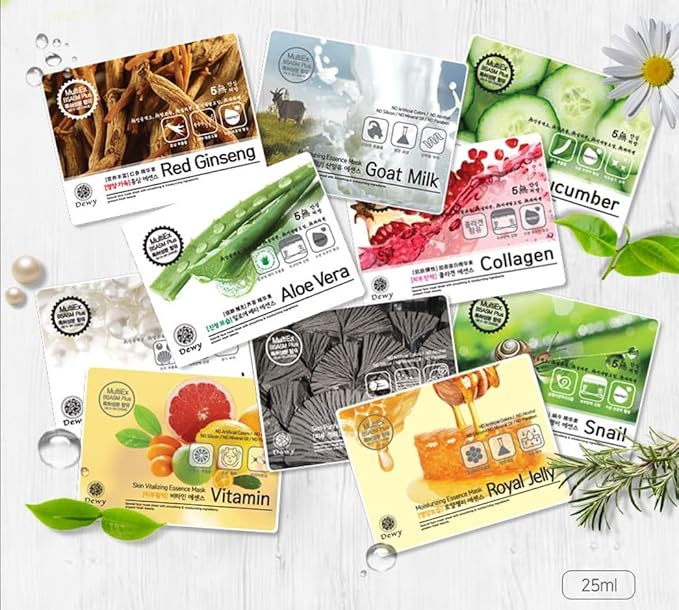 TNB Dewy Korean Essence Face Mask, Moisturizing Mask Sheet Pack, Korean Skin Care For All Skin Types (Snail)