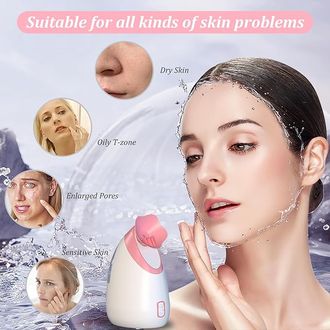 AUSSEN Facial Steamer,Nano Ionic Hot Mist Face Steamer Humidifier Atomizer Deep Cleaning Unclogs Pores Sinuses with Stainless Steel Skin Kit Brushes Hair Band for Home Facial Sauna Spa