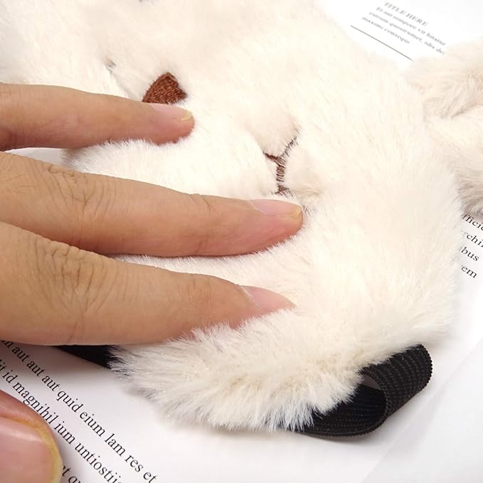 Honbay Plush Rabbit Sleeping Eye Mask Cute Cartoon Animal Eye Mask for Children (Beige)