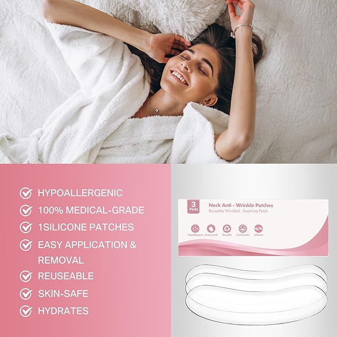 Reusable Wrinkle Patches 3 Pack - Silicone Fusion Treatment Forehead Patches for Brow Lift, Wrinkle Smoothers, Reduce Frown Lines & Face Lift (Neck)