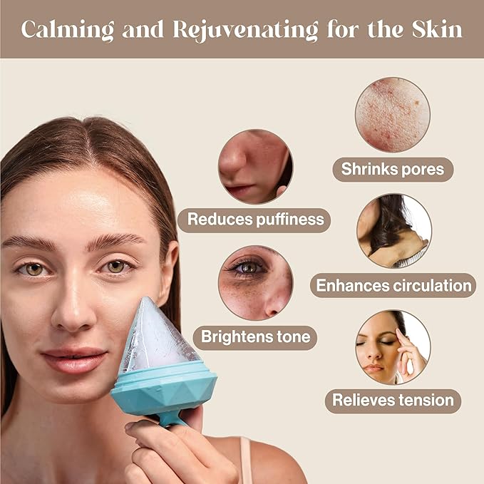 Rena Chris Ice Roller for Face: Diamond Ice Facial Roller, Reach Detailed Areas, De-Puff Eye Bags, Reusable Silicone Massage Ice Mold with Face Wash Wristband, Skin Care Tools for Women(Blue)