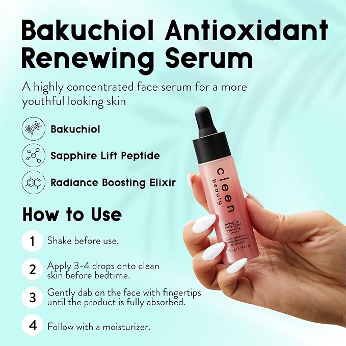 Cleen Beauty Everyday Essentials Skin Care Set | Blue Light Defense Serum + Cooling Eggplant Eye Balm + Rosehip Jelly Face Cleanser + Fragrance Free Face Wipes + Bakuchiol Antioxidant Renewing Serum