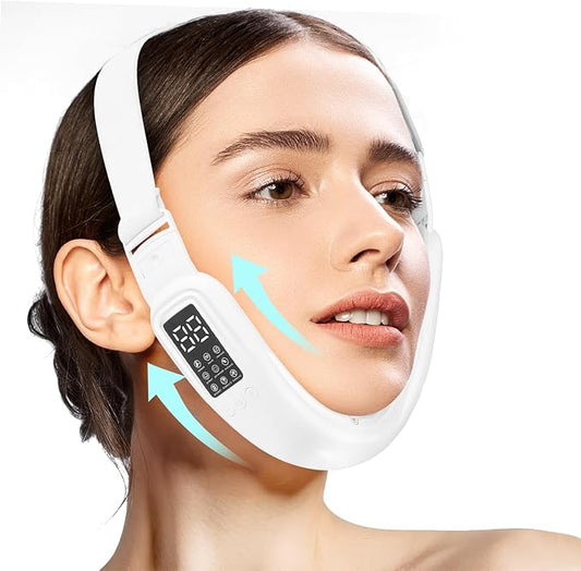 Electric Double Chin Device and V-Face Machine with 8 Modes and 15 Gear Adjustable Intensities - Intelligent Double Chin Machine for V-face