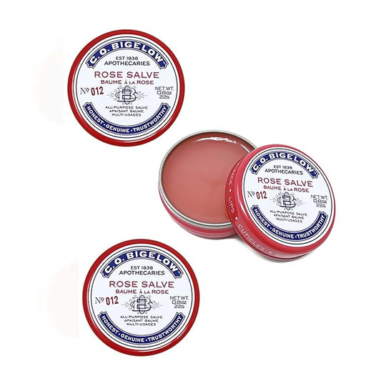 C.O. Bigelow All Purpose Salve Lip Balm Tins, Rose Salve Pack of 3 for Chapped Lips & Dry Skin - Moisturizing Lip, Cuticle 0.8 oz each