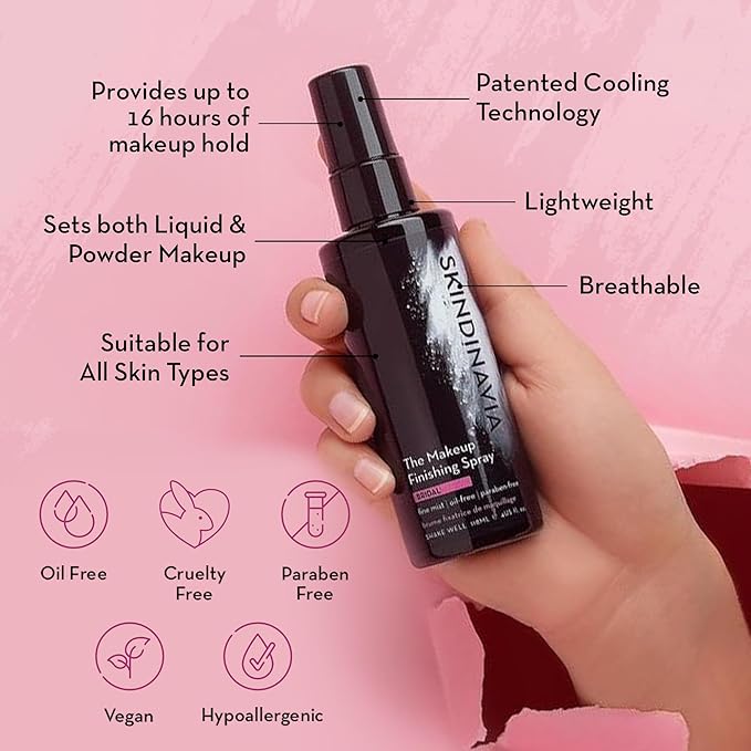Skindinavia The Makeup Finishing Spray, Classic Makeup Setting Spray, All-Day Wear, Long-Lasting Up to 16+ Hours, Heat-Resistant & Waterproof, Cooling Fine Mist, 8.0 Oz