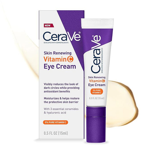 CeraVe Skin Renewing Vitamin C Eye Cream, Vitamin C, Hyaluronic Acid, Ceramides & Caffeine, Under Eye Cream For Dark Circles and Puffiness, Fragrance Free & Ophthalmologist Tested, 0.5 Fl. Oz