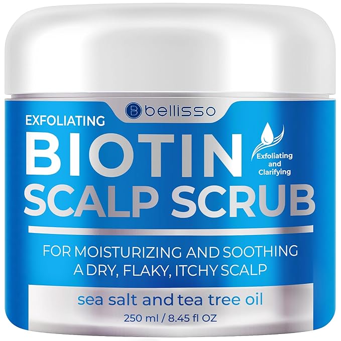 Biotin Scalp Scrub - Exfoliator Treatment for Dry Hair and Itchy, Flaky Scalps - Intense Moisturizer and Detox Cleanser for Build Up Relief - Anti Dandruff Mask with Tea Tree Oil for Women and Men