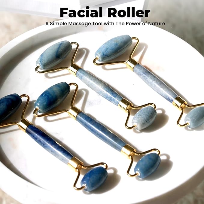 ROSELYNBOUTIQUE Gua Sha Facial Tools & Face Roller for Wrinkless Natural Skincare Tool Jade Roller Guasha Tool for Face Facial Massager (Blue Aventurine)