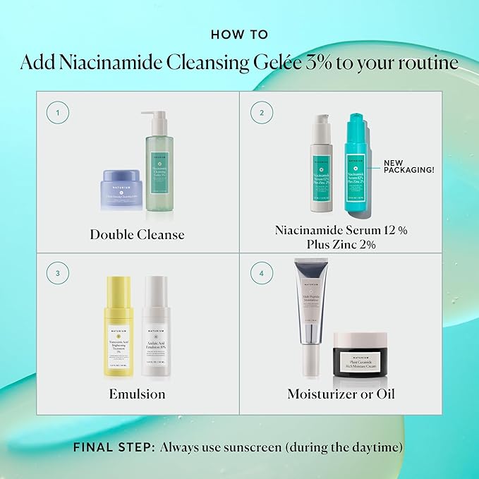 Naturium Niacinamide Cleansing Gelée 3% Plus Hyaluronic Acid & Vitamin C, Gentle & Smoothing Face Wash, 7.1 oz