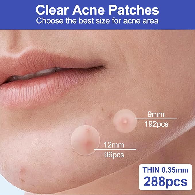 Pimple Patches for Face, 288 Hydrocolloid Acne Patches, Cute Round Shape Zit Covers, Patches for Covering Zits, Colorful Spot Stickers with Tea Tree, Salicylic Acid & Cica Oil