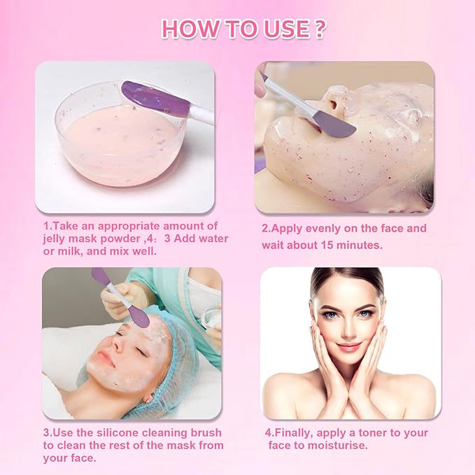 Jelly Mask Powder for Facials,Rose Jelly Masks For Facials Professional, Aloe Vera Jelly Face Mask,Face Masks with Double-ended Silicone Brush, 23 Fl Oz